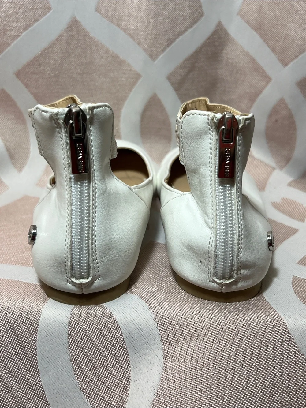 Nine West White Girls' Laser-Cut Ankle-Strap Ballet Flats